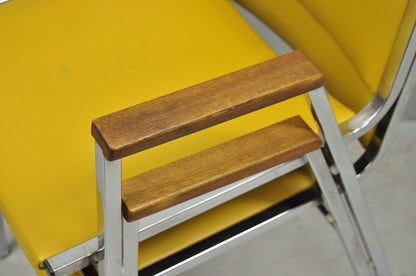 Vintage Nightingale Mid Century Modern Chrome & Yellow Vinyl Stacking Chair Pair