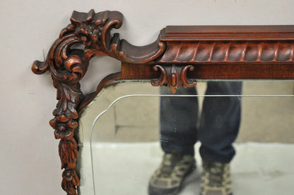Vintage Chinese Chippendale Carved Mahogany Pagoda Frame Large Wall Mirror