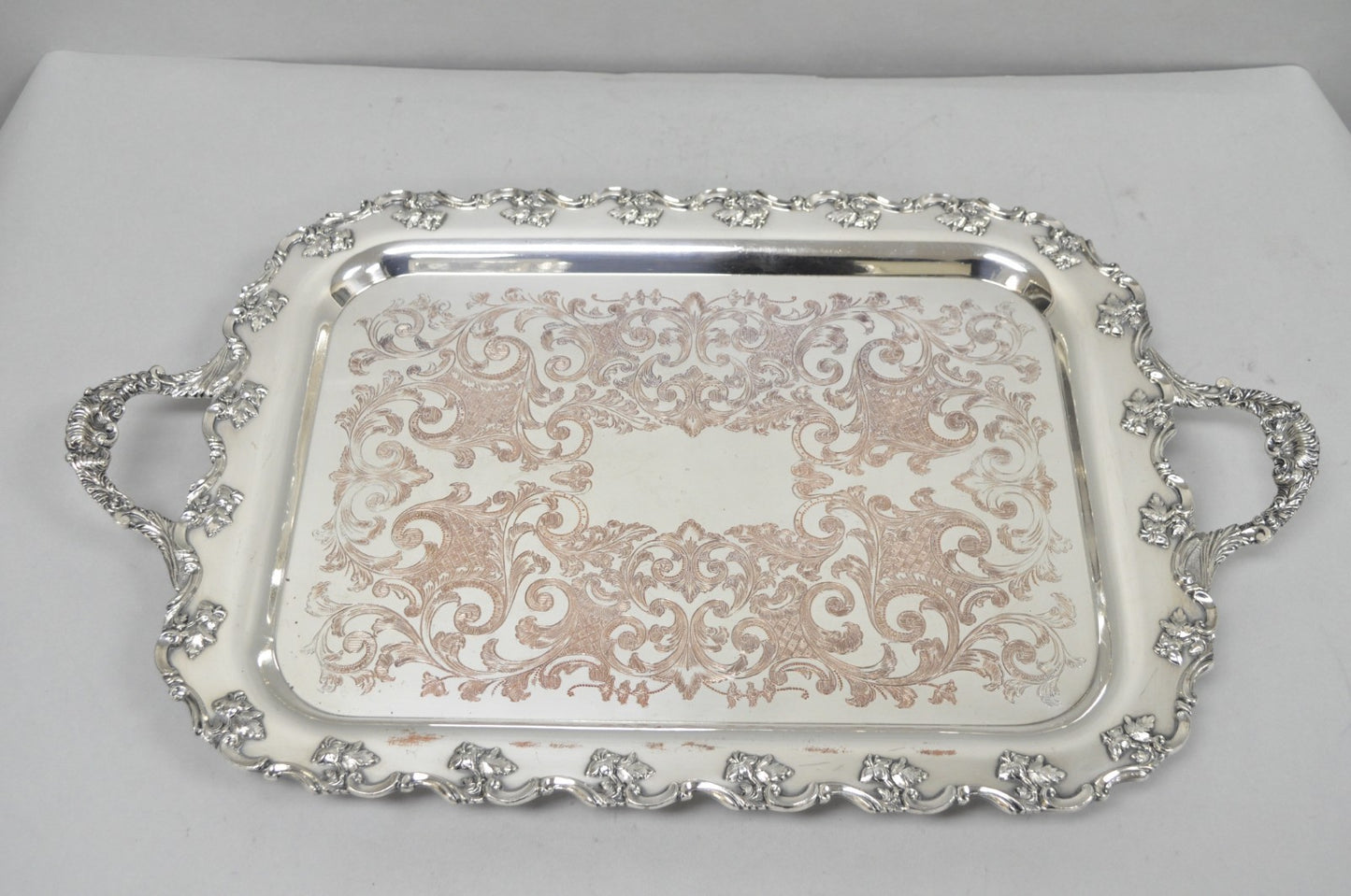 Vintage English Victorian Silver Plated Ornate Footed Serving Platter Bar Tray