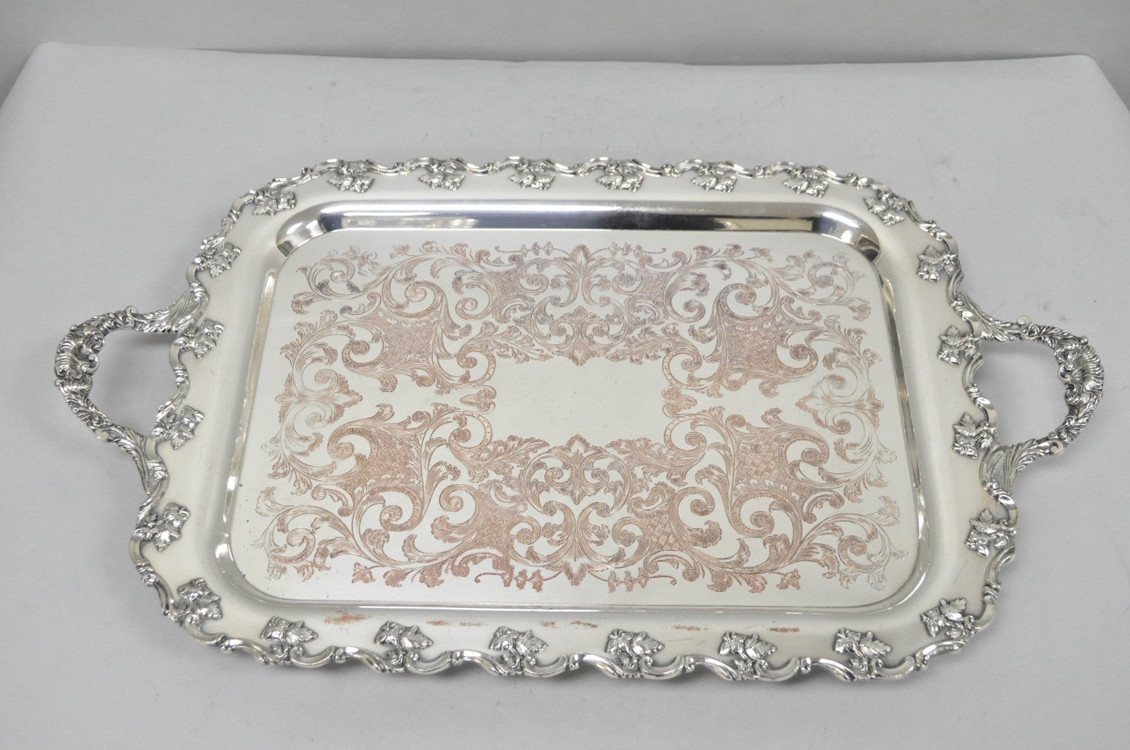 Vintage English Victorian Silver Plated Ornate Footed Serving Platter Bar Tray