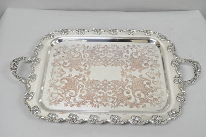 Vintage English Victorian Silver Plated Ornate Footed Serving Platter Bar Tray