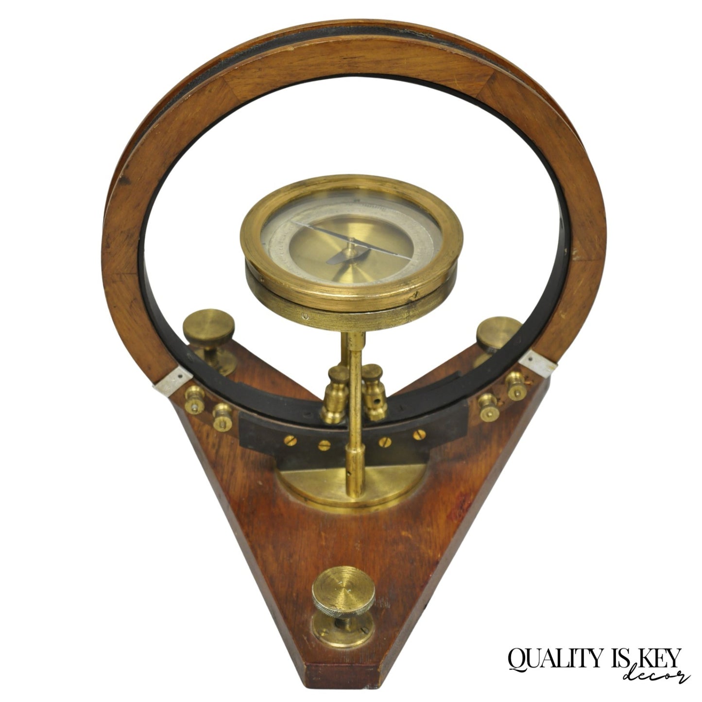 Antique Victorian Wood & Brass Tangent Galvanometer Lab Electrical Equipment