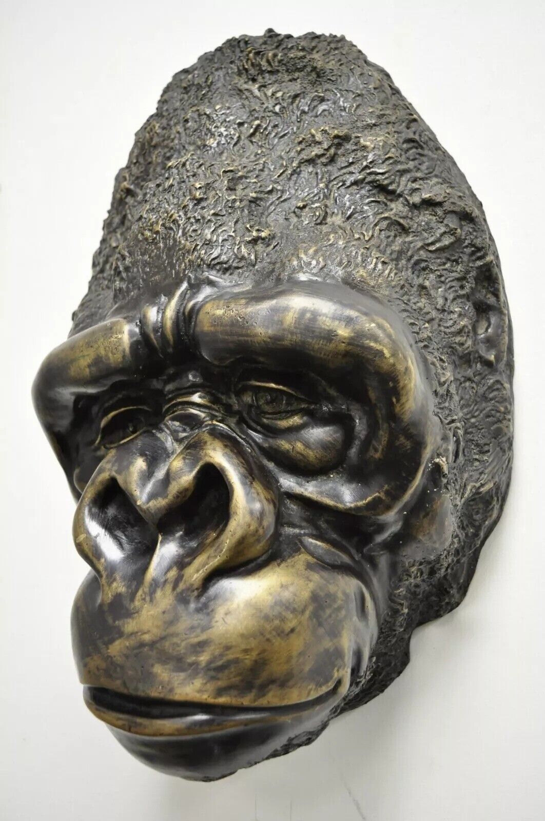 Large Cast Bronze 20" Gorilla Head Wall Sculpture Statue Wildlife Collector (A)