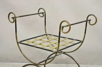 Vintage Neoclassical Style Wrought Iron Curule Savonarola X-Form Bench Chair