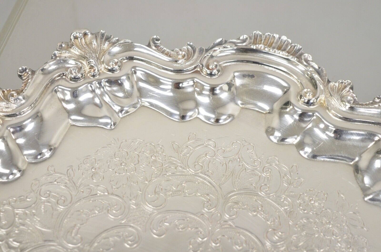 Vintage "Silver by Sacks" Victorian Style Silver Plated Scalloped Round Tray
