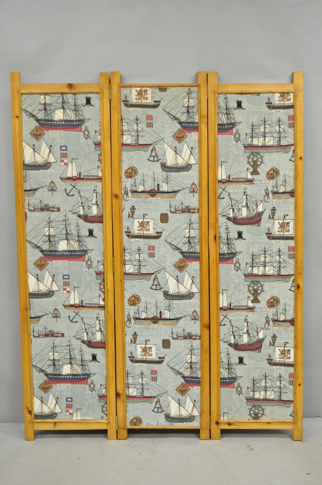 Vintage Nautical Custom Viking Clipper Ship Fabric Room Divider Dressing Screen