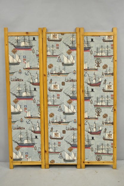 Vintage Nautical Custom Viking Clipper Ship Fabric Room Divider Dressing Screen
