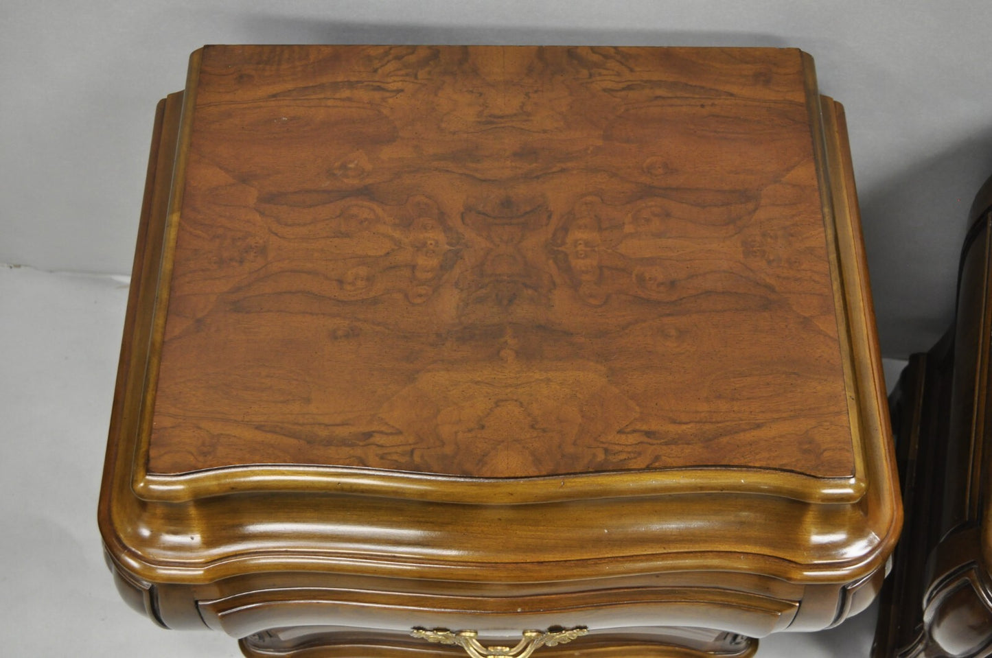 Karges French Louis XV Provincial Style Cherry Wood Bombe Nightstands - a Pair