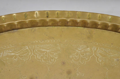Vintage Moroccan Middle Eastern Solid Brass Large Oval Engraved 42" Tray Top