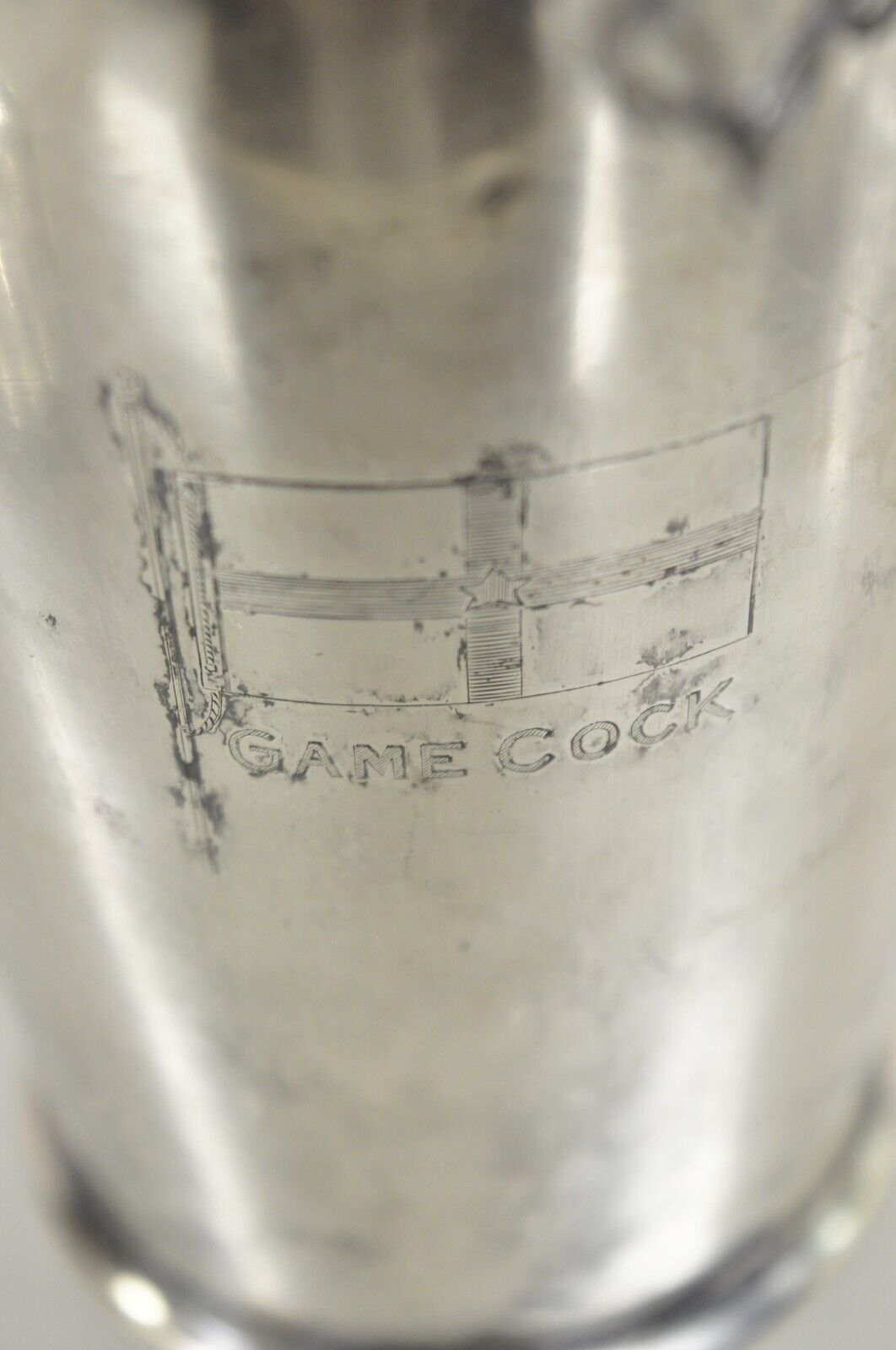 Antique Art Deco Silver Plated Martini Cocktail Shaker "Game Cock" Monogram
