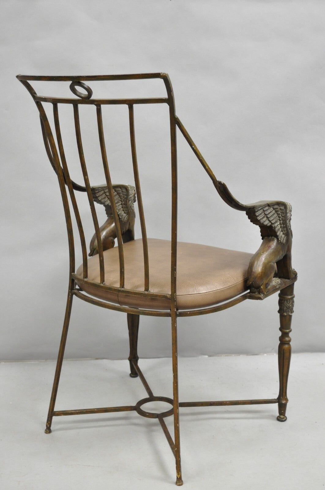 Vintage Egyptian Revival Lion Sphinx Wrought Iron Regency Style Arm Chair