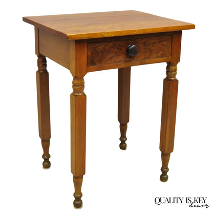Antique American Colonial Cherry Wood One Drawer Nightstand Work Side Table