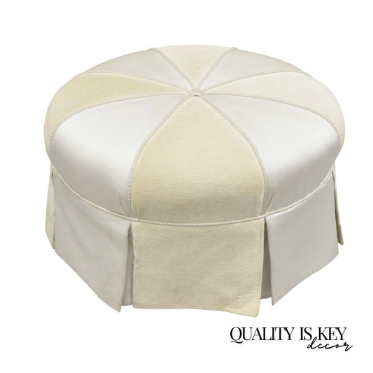 Decorator Modern Beige Upholstered Button Tufted Skirted 35" Round Ottoman