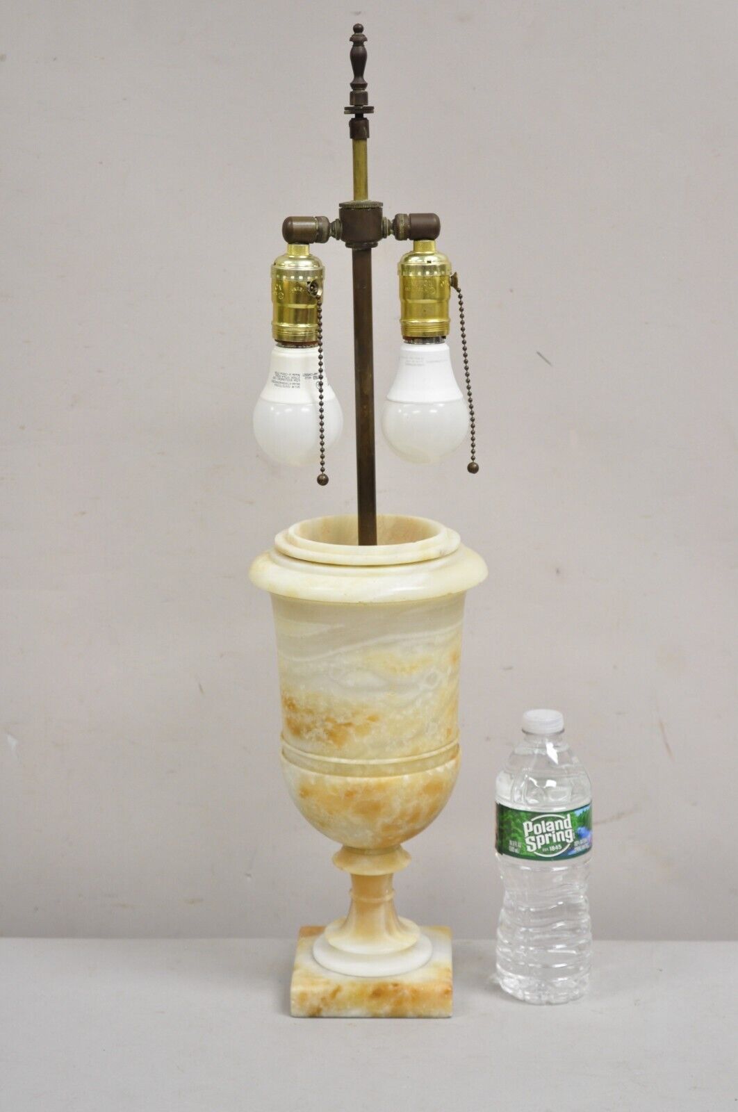 Antique Italian Empire Regency Carved Alabaster Marble Urn Table Lamp