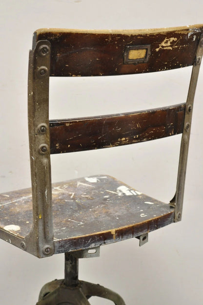 Vintage Industrial Toledo Metal Co Steel & Wood Adjustable Drafting Stool Chair