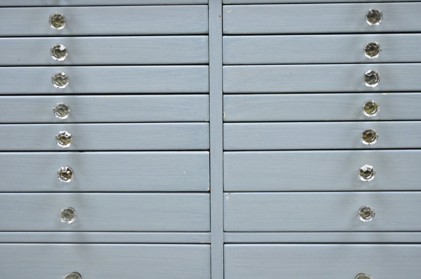 Antique Art Deco Medical Dental Cabinet Blue Painted w/Mirror and 22 Drawers
