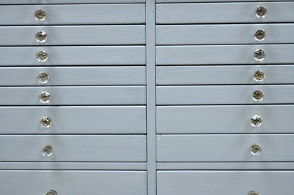 Antique Art Deco Medical Dental Cabinet Blue Painted w/Mirror and 22 Drawers