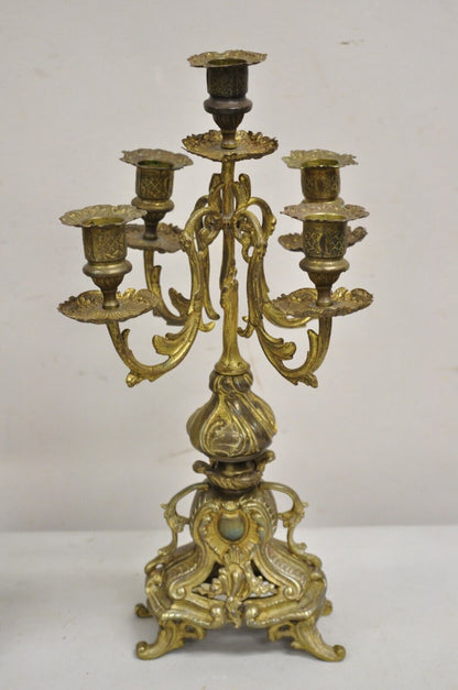 Vintage French Rococo Louis XV Style Small Ornate Brass Candelabra - a Pair