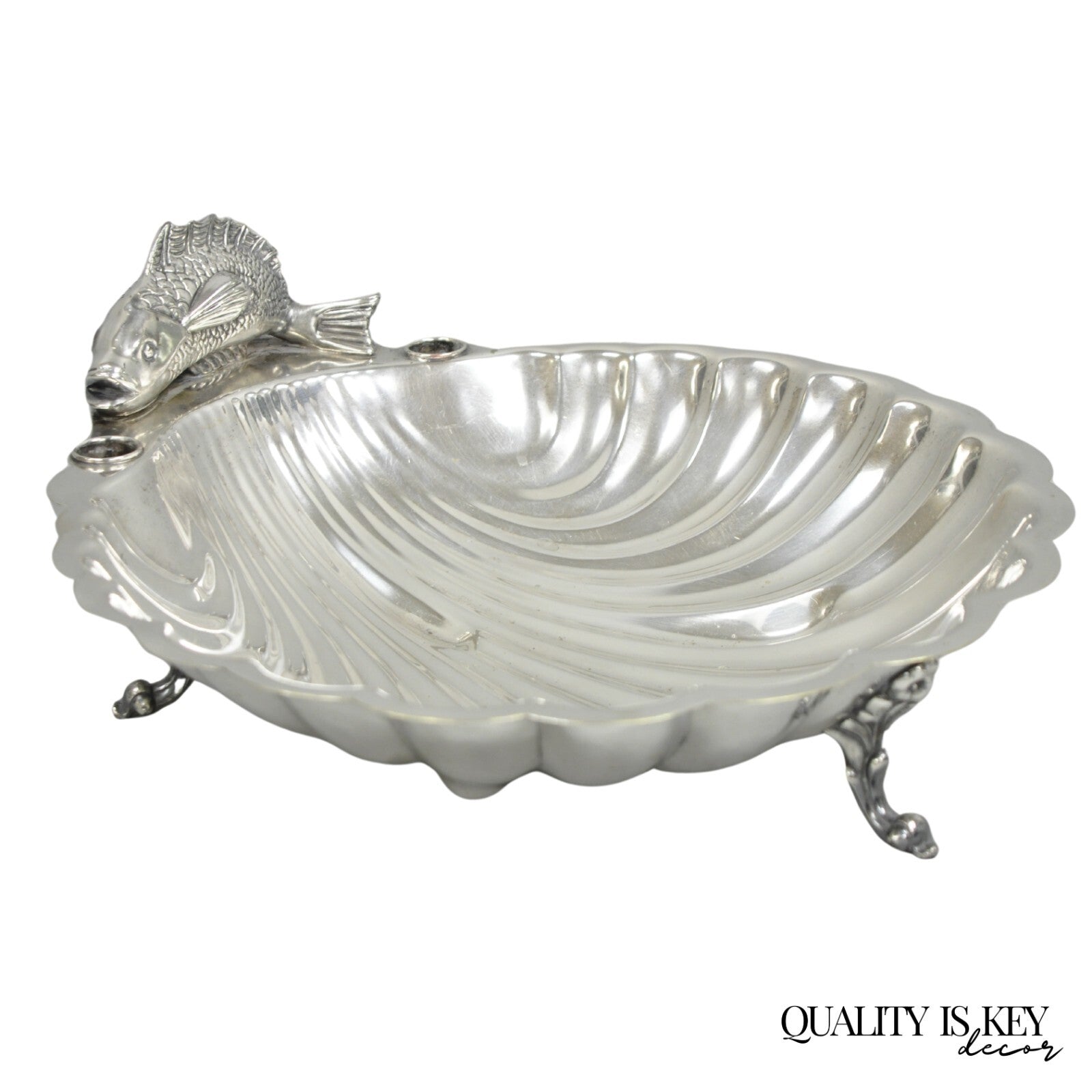Vintage English Regency Sheffield Silver Plated Fish Clam Shell Serving Platter
