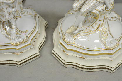 Antique Meissen Porcelain German Figural Lighted Candlestick Table Lamps - Pair