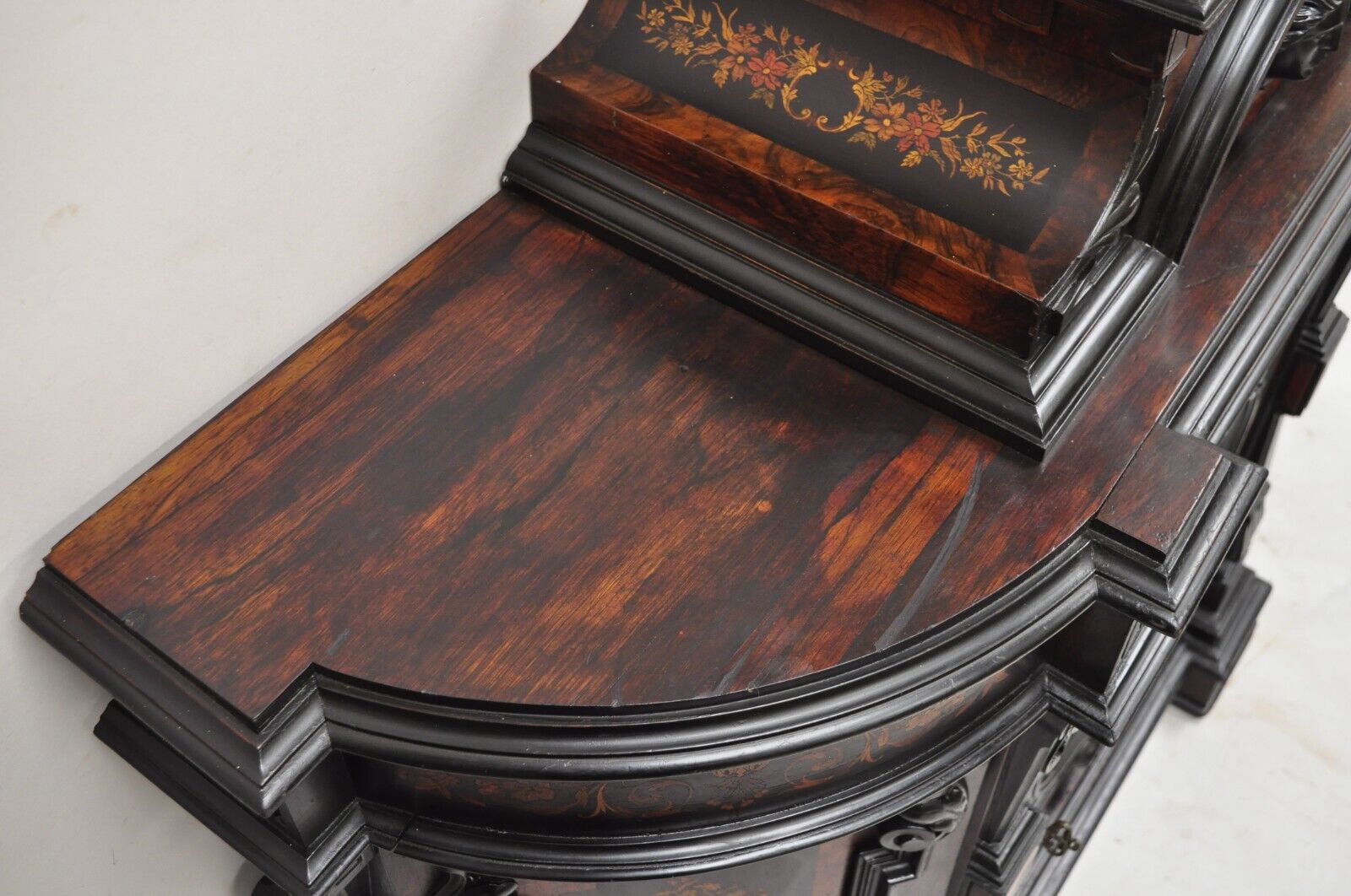Victorian Ebonized Rosewood Figural Carved Parlor Cabinet attr. Pottier & Stymus