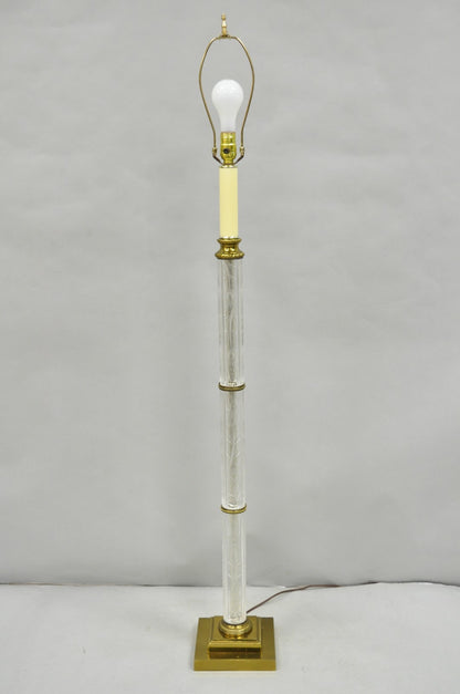 Vintage Neoclassical Style Floral Etched Glass Column Brass Reading Floor Lamp