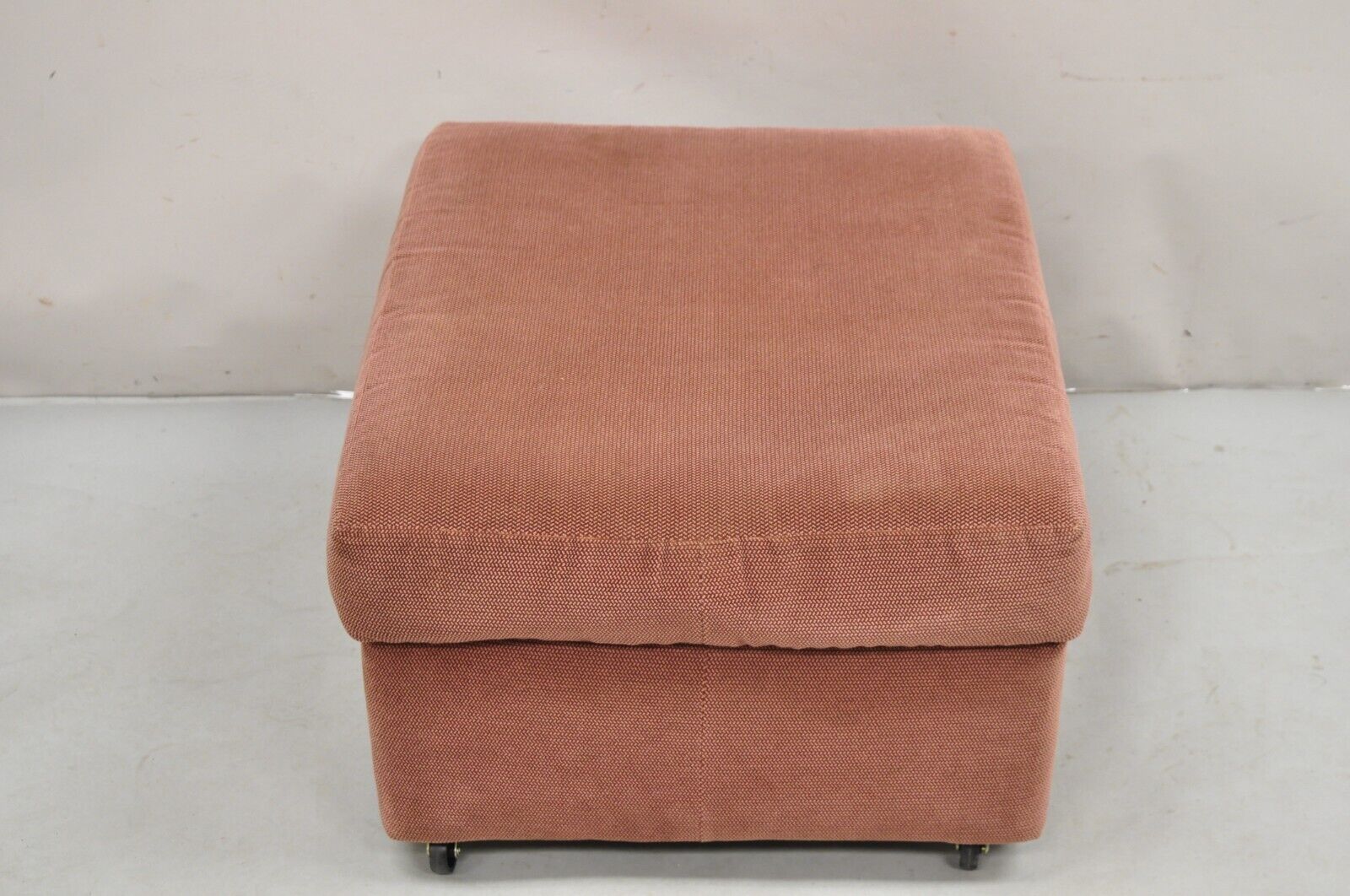 Vintage Thayer Coggin Modern Upholstered Mauve Color Ottoman on Wheels