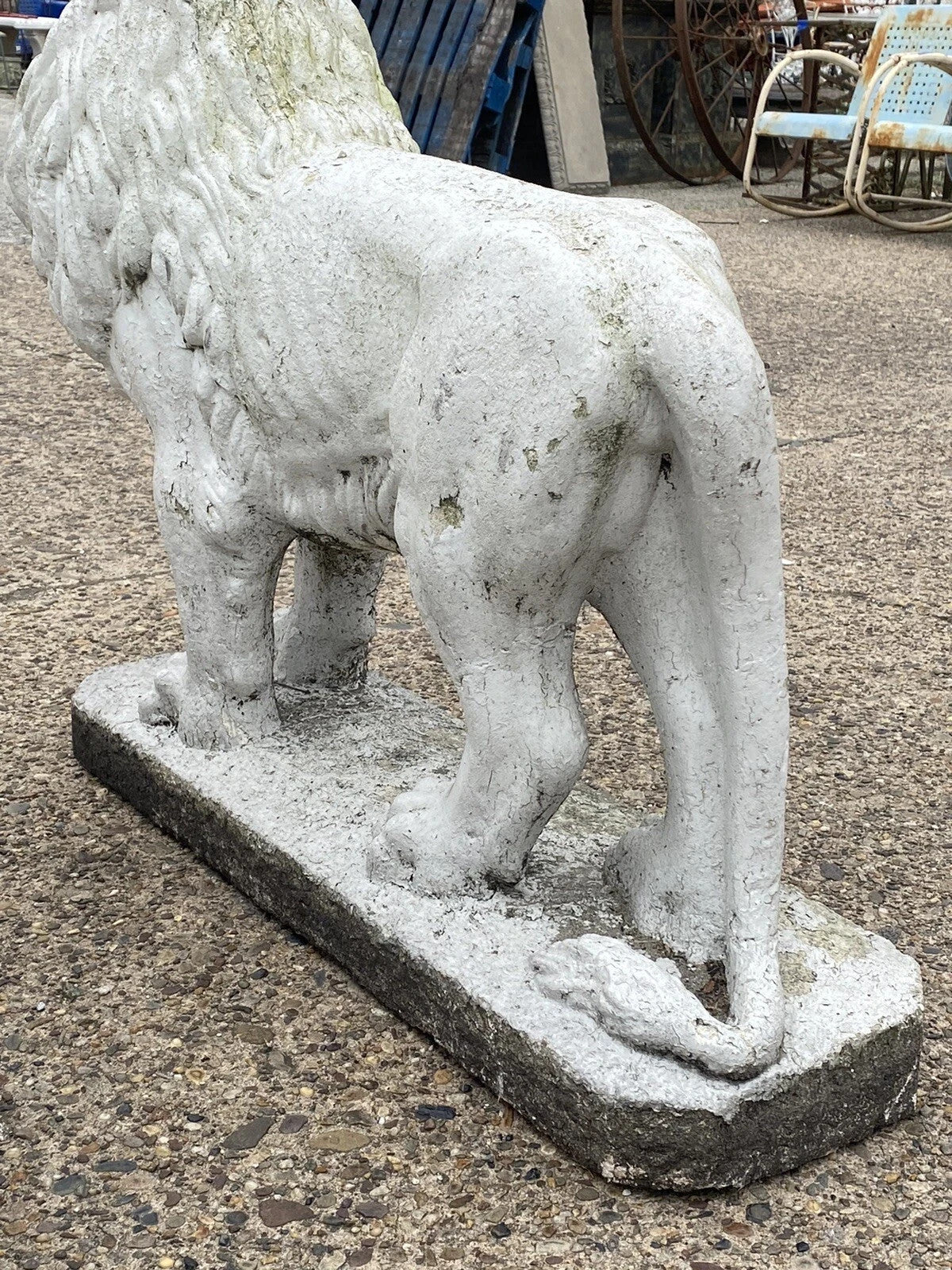 Vintage Classical Style Standing Lion Cement Guardian Entry Garden Statue - Pair