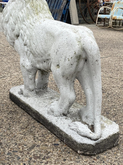 Vintage Classical Style Standing Lion Cement Guardian Entry Garden Statue - Pair
