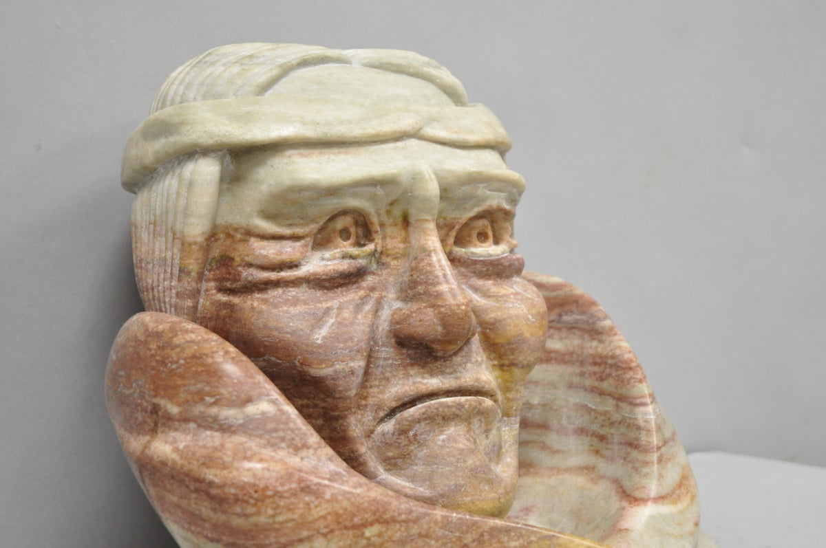 Vintage Seymour Shuren Modern Carved Pink Marble Native American Bust Sculpture