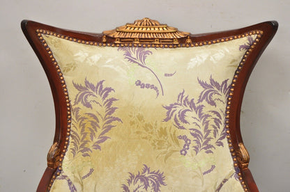 Vintage Chinoiserie Pagoda Figural Mahogany Fireside Parlor Lounge Chairs - Pair