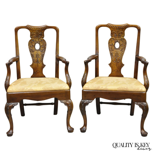 Henredon Aston Court Chinoiserie Georgian Mahogany Dining Arm Chairs - a Pair