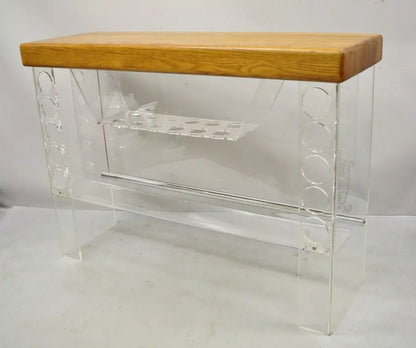 Vintage Mid Century Modern Lucite and Oak Wood Butcher Block Liquor Bar Table