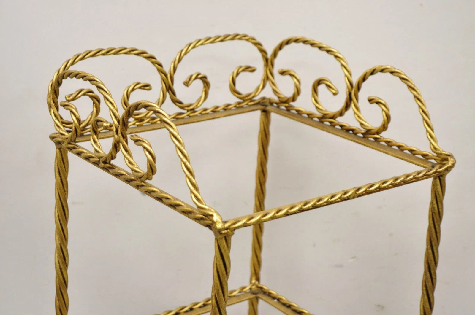 Italian Hollywood Regency Rope Tassel Gold 4 Tier Iron Etagere Shelf - a Pair