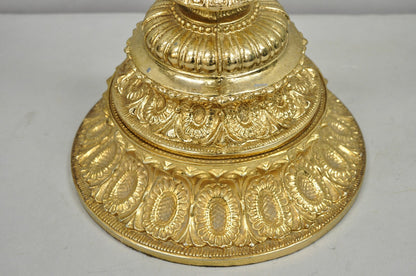 Vintage Hollywood Regency Gold Tall Candlestick Lantern Tulip Shade Table Lamp