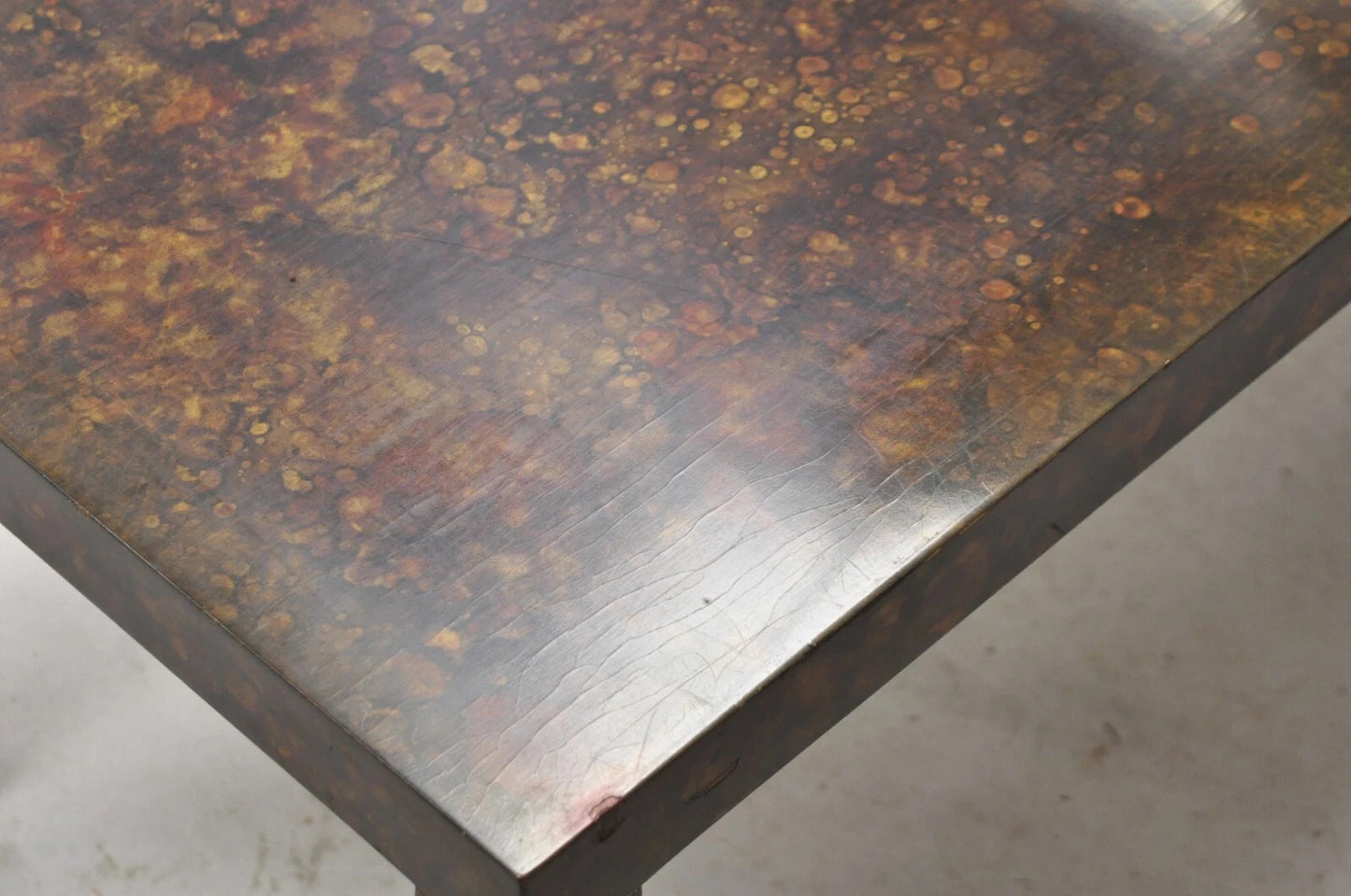Mid Century Modern Brown Tortoiseshell Lacquer 54" Parsons Bench Coffee Table