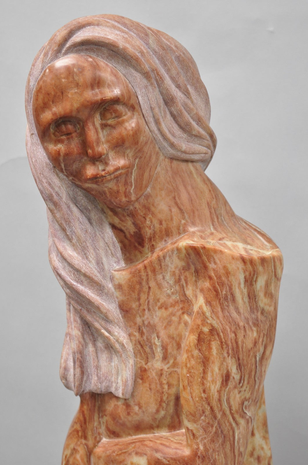 Vintage Seymour Shuren Modern Carved Pink Marble Tall Woman Figure Sculpture
