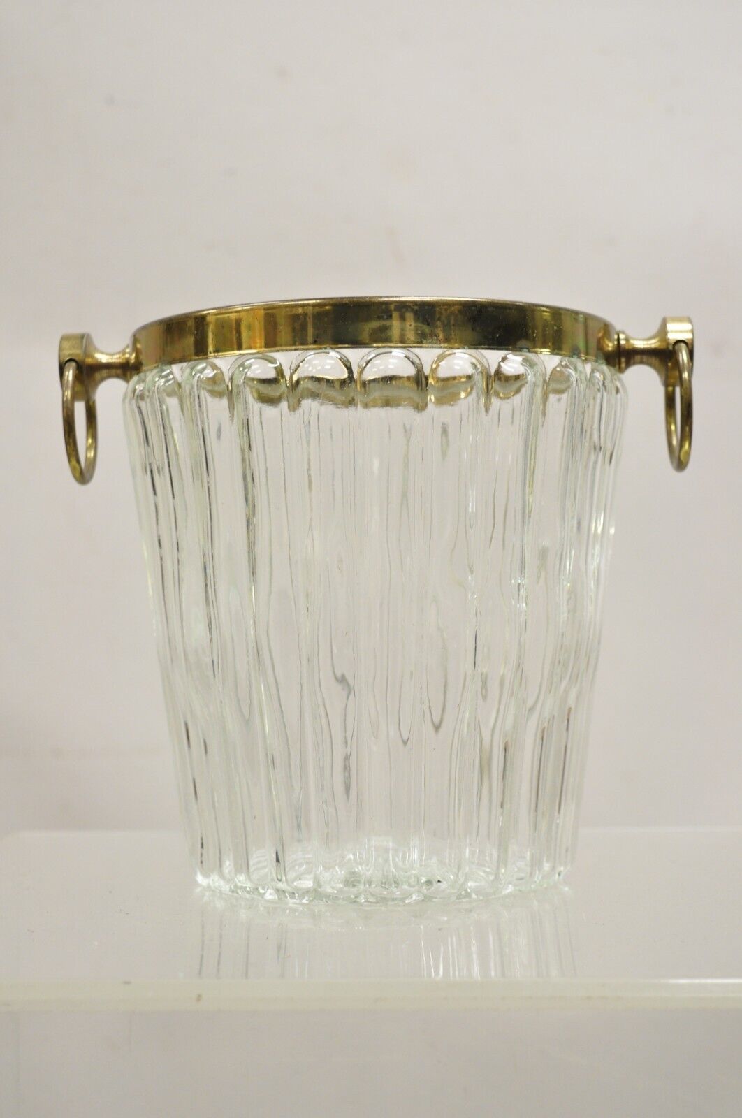 Vintage Hollywood Regency Brass & Glass Champagne Wine Chiller Ice Bucket