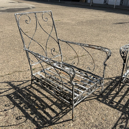 Vintage Florentine Craft Studio Salterini Style Wrought Iron Lounge Chairs, Pair