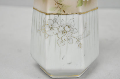 Antique Nippon Twin Handled Pink Hand Painted Porcelain Hexagon Gold Rimmed Vase