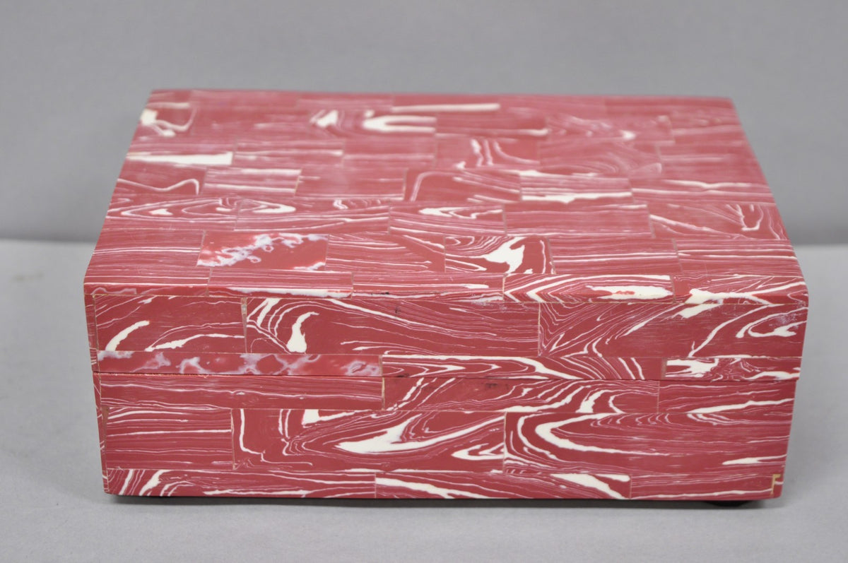 Modern Lava Marble Inlay Pink Coral Covered Jewelry Trinket Box by Current Home