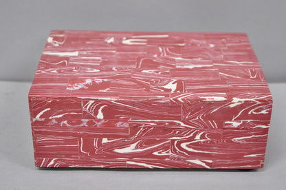 Modern Lava Marble Inlay Pink Coral Covered Jewelry Trinket Box by Current Home