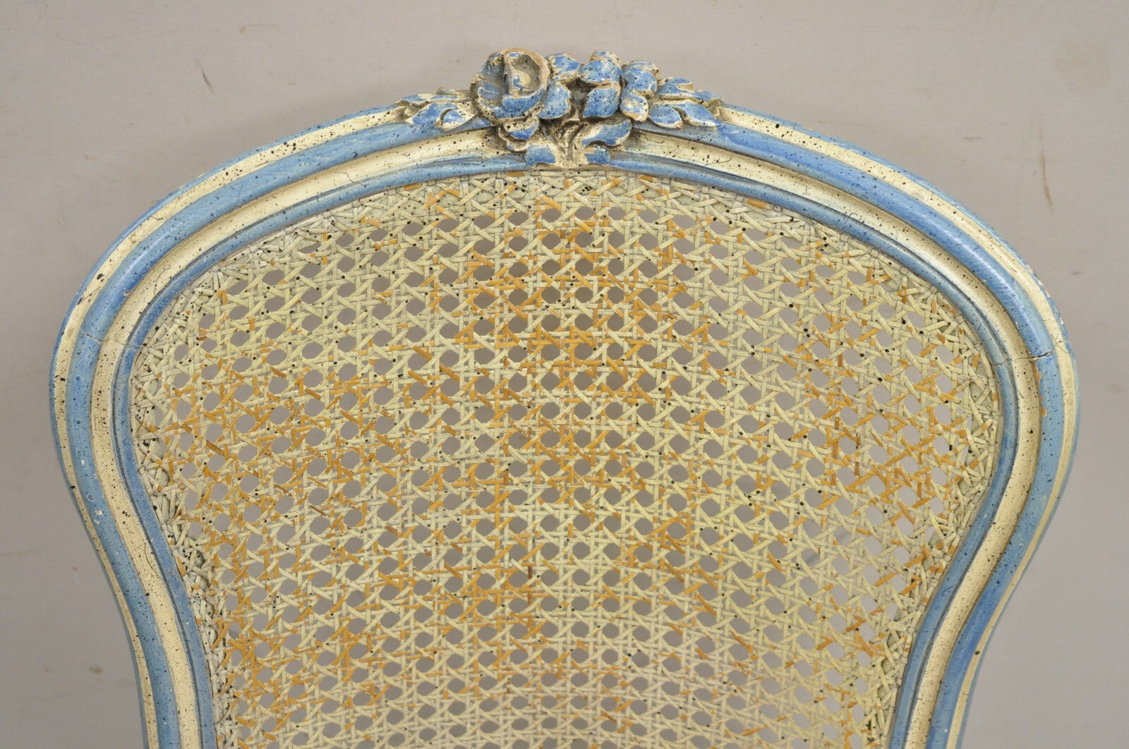 Vintage French Provincial Louis XV Cream & Blue Ladies Writing Desk Chair Set