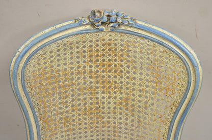 Vintage French Provincial Louis XV Cream & Blue Ladies Writing Desk Chair Set