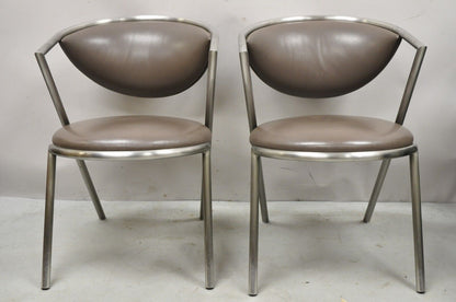 Vintage Brueton Mid Century Modern Tubular Steel Cat Eye Chairs - a Pair
