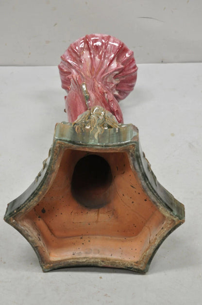 Antique Majolica Terracotta Pottery Dolphin Serpent Pink Plant Stand Pedestal