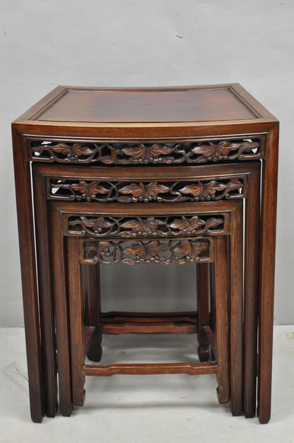 Vintage Chinese Carved Hardwood Curved Frame Nesting Side Tables - Set of 4