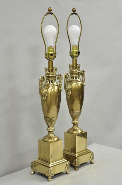 Vintage French Empire Neoclassical Brass Urn Form Table Lamps by Tyndale - Pair