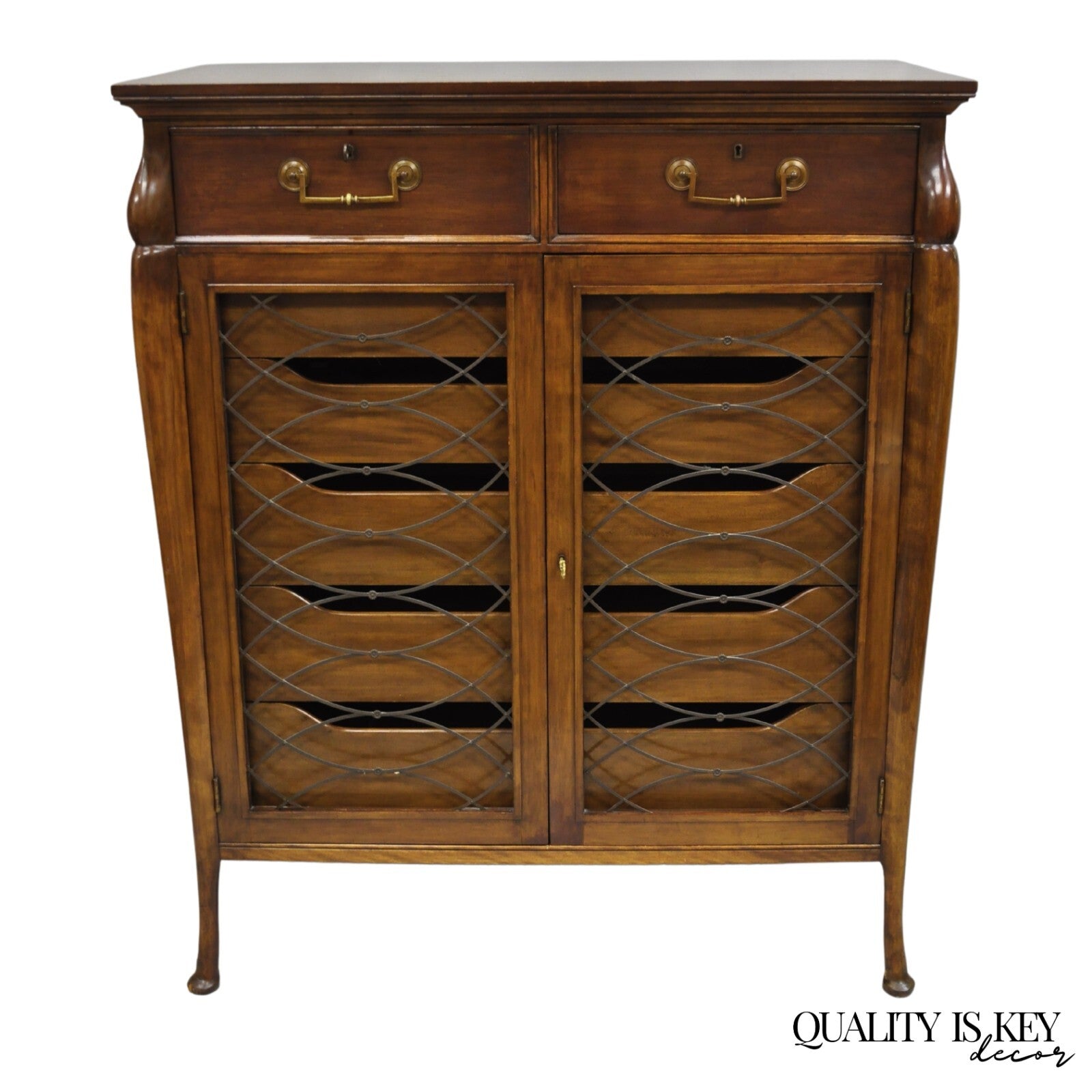 Vintage French Hollywood Regency Custom Walnut Tall Chest Highboy Dresser