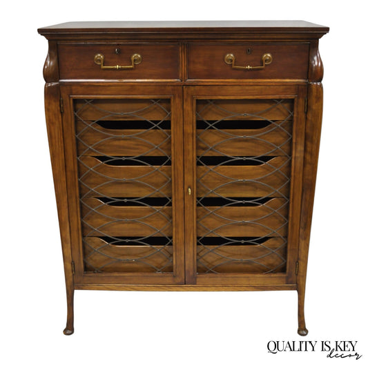 Vintage French Hollywood Regency Custom Walnut Tall Chest Highboy Dresser